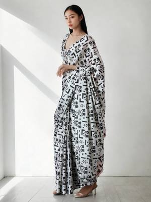 ready to wear white chinon digital printed saree 5