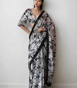 ready to wear white chinon digital printed saree