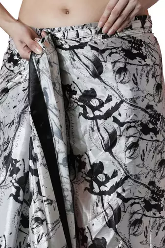 pre draped white chinon digital printed saree