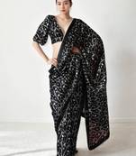 ready to wear black chinon digital printed saree