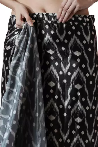 ready made black chinon digital printed saree