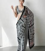 ready to wear white chinon digital printed saree