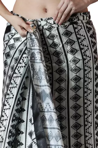 pre-stitched white chinon digital printed saree