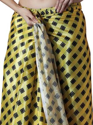 ready to wear yellow chinon digital printed saree 4