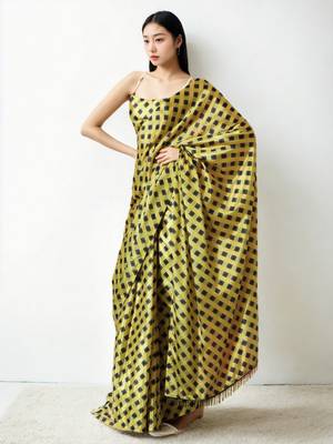ready to wear yellow chinon digital printed saree 5