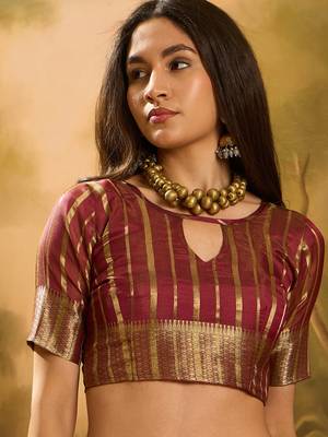 Wine khadi organza woven jacquard partywear saree 4