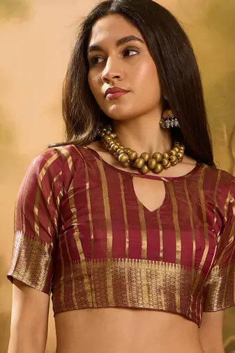 Wine khadi organza woven jacquard partywear saree