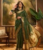 Green khadi organza woven jacquard partywear saree