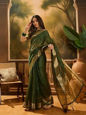 Green khadi organza woven jacquard partywear saree 5