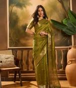 Mahendi khadi organza woven jacquard partywear saree