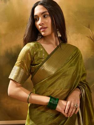 Mahendi khadi organza woven jacquard partywear saree 3