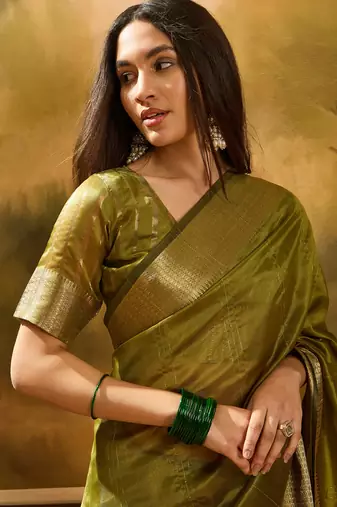 Mahendi khadi organza woven jacquard partywear saree