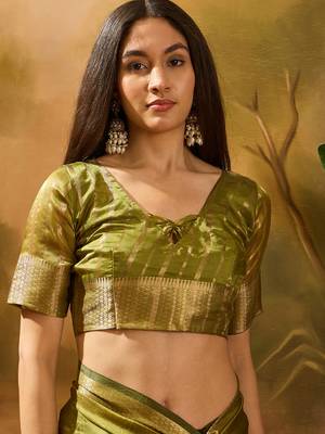 Mahendi khadi organza woven jacquard partywear saree 4