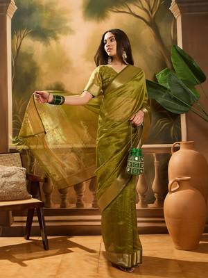 Mahendi khadi organza woven jacquard partywear saree 5