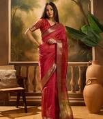 Maroon khadi organza woven jacquard partywear saree