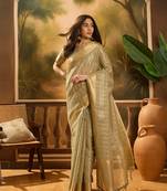 Green khadi organza woven jacquard traditional festive wear saree