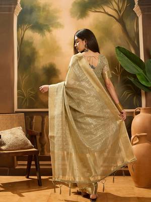 Green khadi organza woven jacquard traditional festive wear saree 2