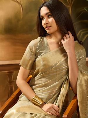 Green khadi organza woven jacquard traditional festive wear saree 3