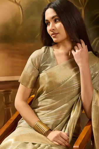 Green khadi organza woven jacquard traditional festive wear saree
