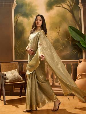 Green khadi organza woven jacquard traditional festive wear saree 5