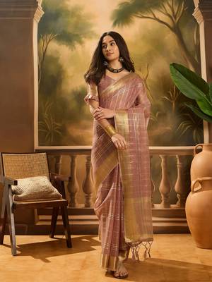 Purple khadi organza woven jacquard traditional festive wear saree 1