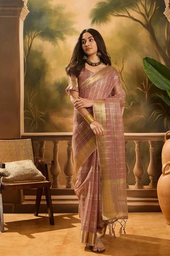 Purple khadi organza woven jacquard traditional festive wear saree