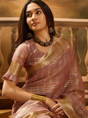 Purple khadi organza woven jacquard traditional festive wear saree 3