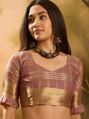 Purple khadi organza woven jacquard traditional festive wear saree 4