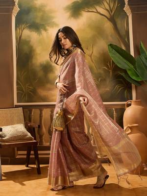 Purple khadi organza woven jacquard traditional festive wear saree 5