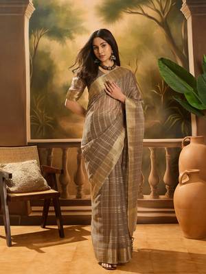 Brown khadi organza woven jacquard traditional festive wear saree 1