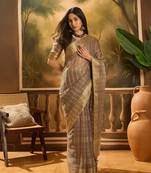 Brown khadi organza woven jacquard traditional festive wear saree