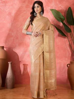 Pink khadi organza woven jacquard traditional festive wear saree 1