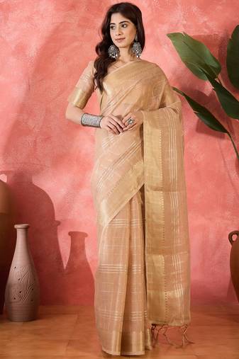 Pink khadi organza woven jacquard traditional festive wear saree