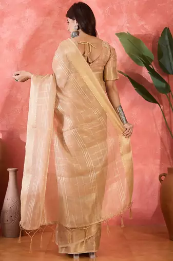 Pink khadi organza woven jacquard traditional festive wear saree