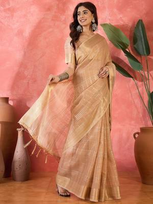 Pink khadi organza woven jacquard traditional festive wear saree 5