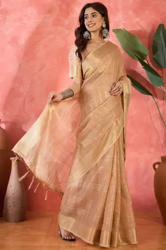 Pink khadi organza woven jacquard traditional festive wear saree