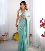 Sea green burberry solid lace border bollywood style saree