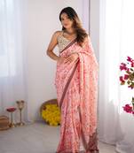 Pink chinon printed bollywood style saree