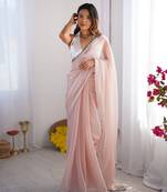 Purple burberry solid lace border bollywood style saree