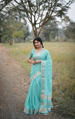 Sea green kalyani silk blend zari woven saree 1