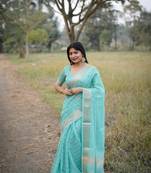 Sea green kalyani silk blend zari woven saree
