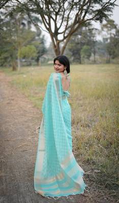 Sea green kalyani silk blend zari woven saree 3