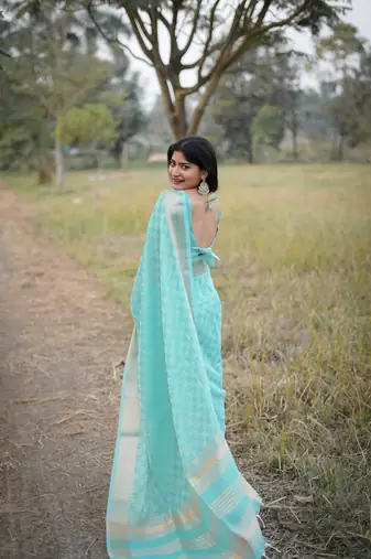 Sea green kalyani silk blend zari woven saree