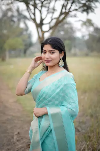 Sea green kalyani silk blend zari woven saree