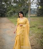 Mustard kalyani silk blend zari woven saree