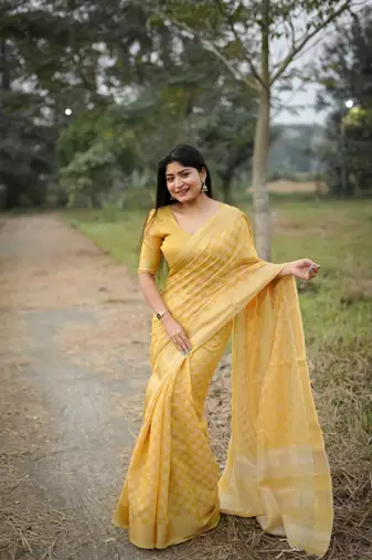 Mustard kalyani silk blend zari woven saree