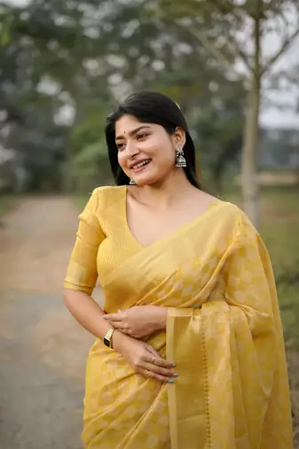 Mustard kalyani silk blend zari woven saree