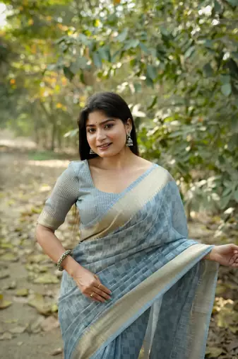 Grey kalyani silk blend zari woven saree