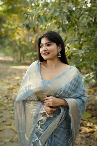 Grey kalyani silk blend zari woven saree