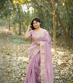 Purple kalyani silk blend zari woven saree